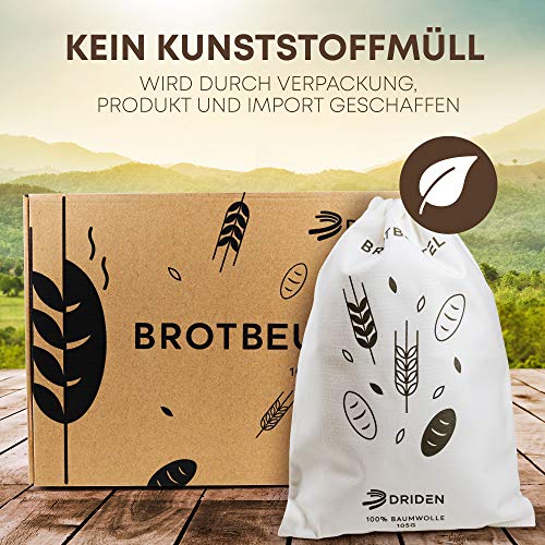 Foto von DRIDEN Brotbeutel XL [3er Set] 100% Natur Baumwolle - Brotsack für frische Brötchen & Großeinkäufe - Hohe Robustheit durch integrierten Rissschutz