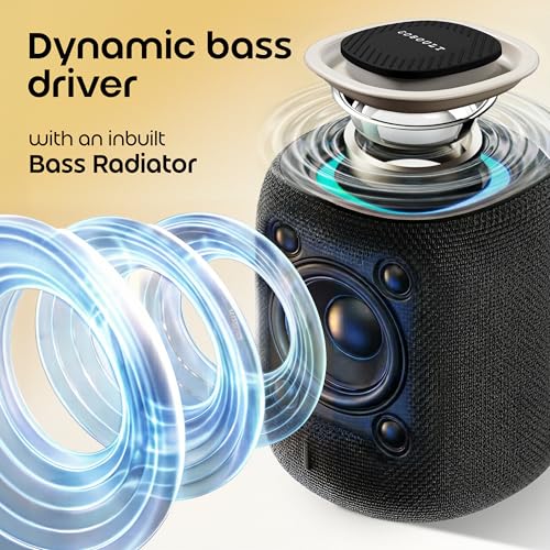 Image of GOBOULT Rave Q10 Bluetooth Speaker with 10 Watt BoomX Audio, Up to12 Hrs Playtime, Type-C Charging, TF Card /USB & Bluetooth 5.4 Compatible, Made in India Portable Speaker (Jet Black)