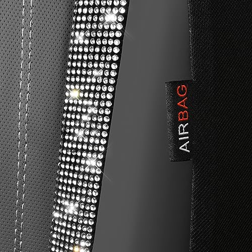 Image of CAR PASS Leather Car Seat Covers Front Two Tesla Model 3 Model Y, Bling Waterproof Universal fit High Back Bucket Diamond Shining Glitter Crystal Sparkle, Truck SUV Cute Women Girl, Silver Rhinestone