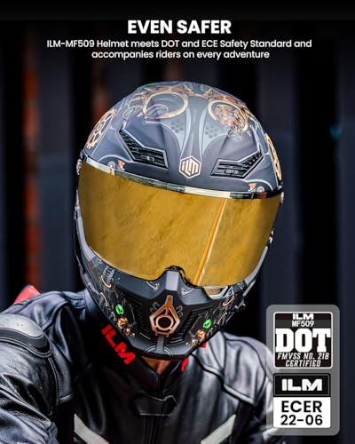 Image of ILM Motorcycle Helmets for Adult Men Women Full Face DOT ECE Powersports Dual Visor Street Racing Helmet with Pinlock Cascos para Motos Model MF509 (Super Mecha Gold, S) | Powersports, Dual Visor, Street Racing, Pinlock, Cascos para Motos