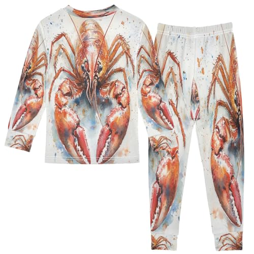 Pajama Sets Long Sleeve Watercolor Crawfish Soft Comfy Sleepwear 2 Piece PJS 3-8T3