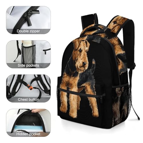 Airedale Terrier Dog Unisex Backpack Casual Daypacks Lightweight Shoulders Bag for Camping Hiking Travel4