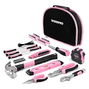 WORKPRO Roze gereedschapsset, roze, 103-delig, huishoudelijke gereedschapsset, reparatie met tas, ideaal cadeau voor doe-het-zelvers