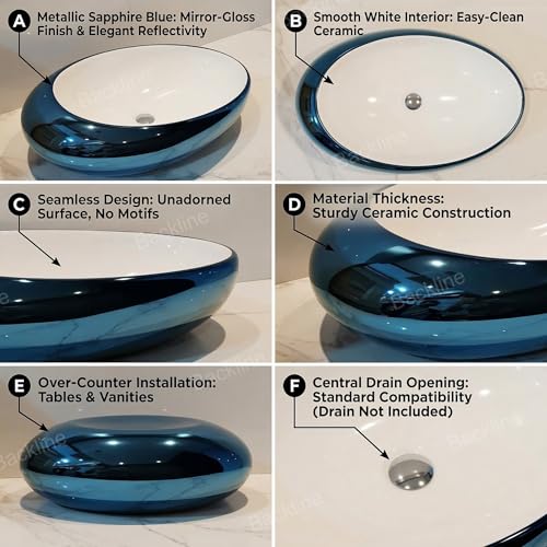 Image of B Backline Ceramic Designer Oval Shape Premiem Counter Top /Over Counter Wash Basin Table Top /Vessel Sink For Bathroom & Living Room 19 X 12 X Inch (Blue White)
