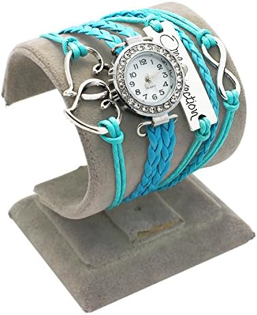 BAC MALL Women's Vintage Round Dial Rhinestone Weave Wrap Leather Bracelet Wrist Watch Blue