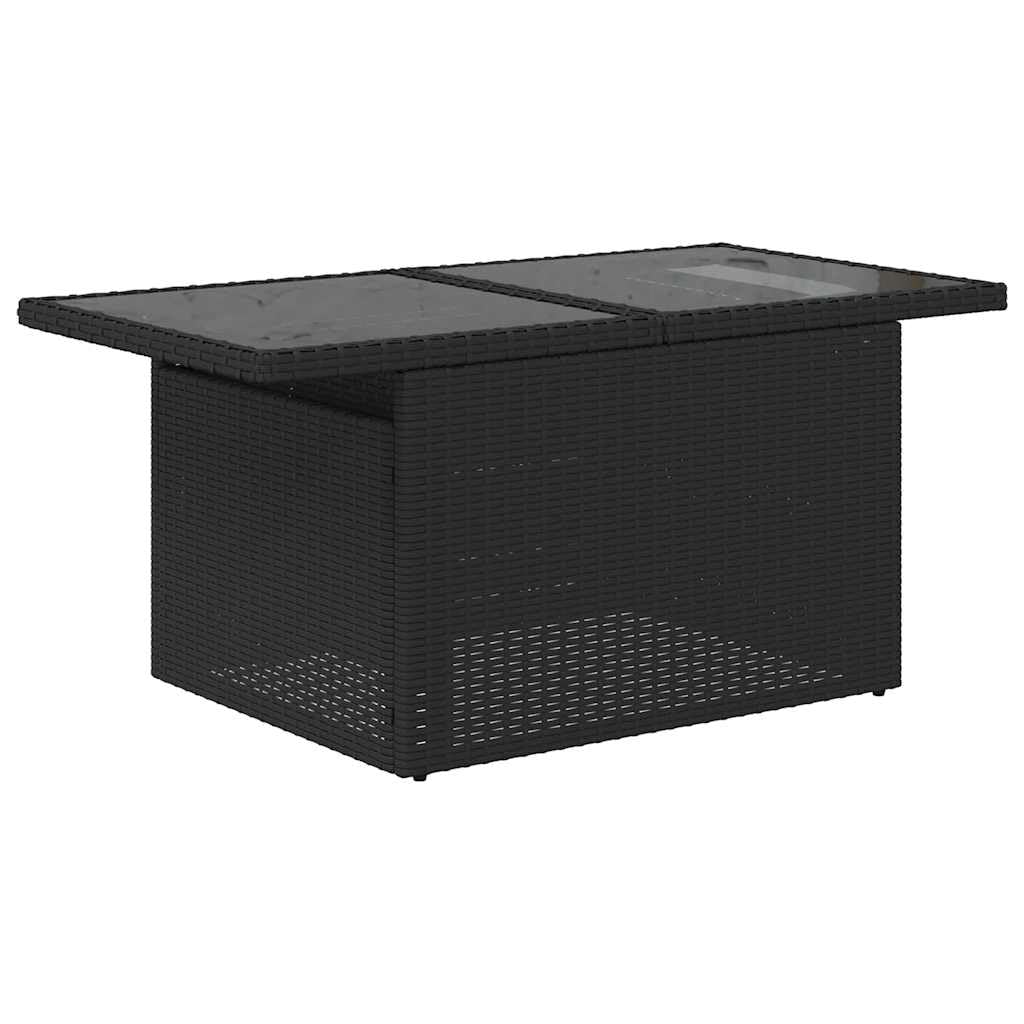 5 TLG. Juego de calcetines de jardín negro, ratán poli, mesa ajustable, resistente a los rayos UV, muebles modulares de exterior para terraza y balcón, incluye cojines