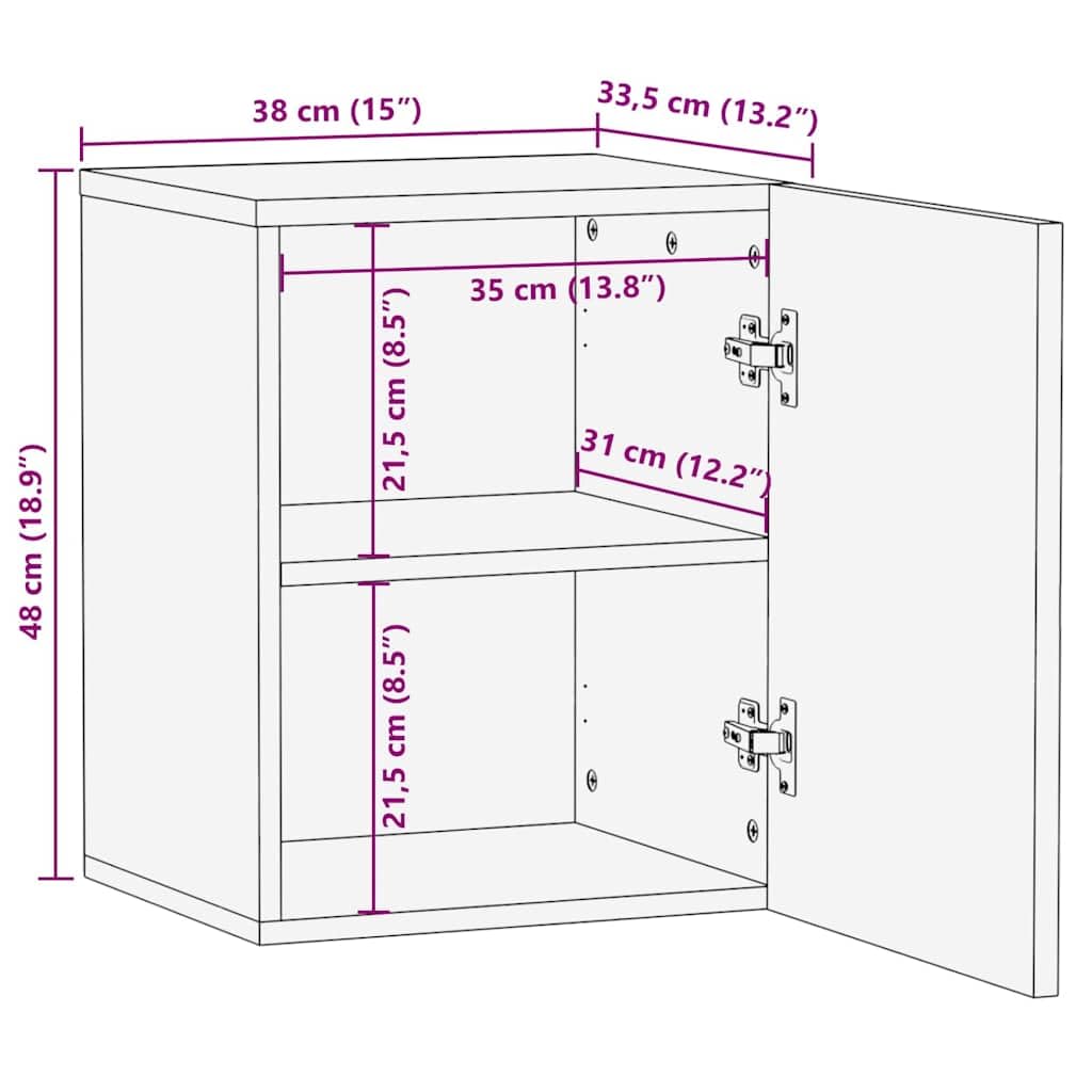 Mueble de baño con puerta marrón de madera 38 x 33,5 x 48 cm montado en la pared con 2 estantes para invitados WC y cuarto de baño, espacio de almacenamiento y orden