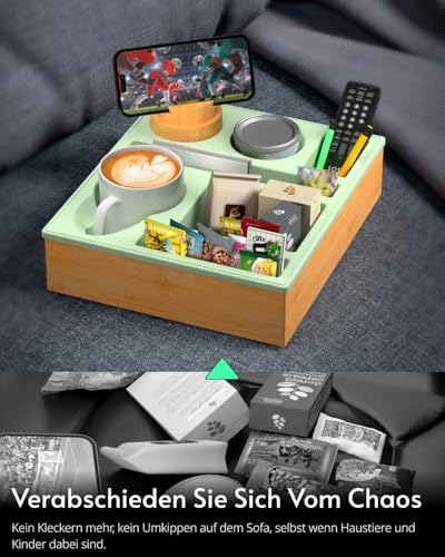 Couchbar Snackbox Silikon sofatablett mit 360 Grad Drehbar Handyhalter beistelltisch mit Holz Sofatablett für Sofa, kino Deko… – Ansicht 6