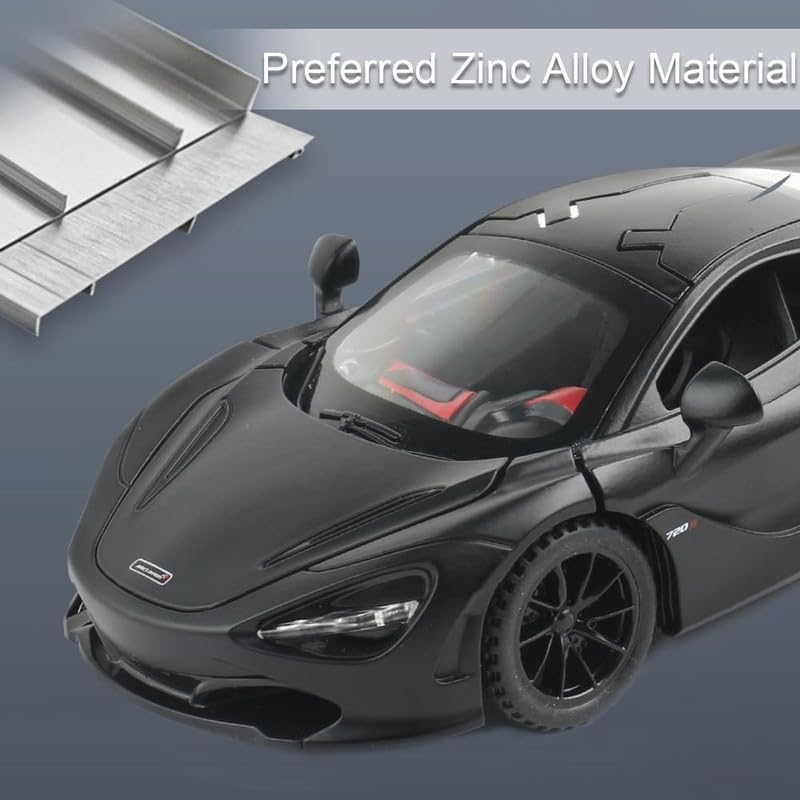 Image of Kids Model 1:32 Mc-Laren 720s Die Cast Metal Car Pull Back Action Opening Doors with Realistic Engine Sound Lights Toy Car Gift for Boys - Black