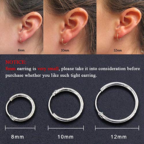 EPIRORA Sterling Silver Hoop Earrings for Women Men, Hypoallergenic Cartilage Earring Endless Small Hoop Earrings Set, 3 Pairs Tragus Earrings (8mm/10mm/12mm)3
