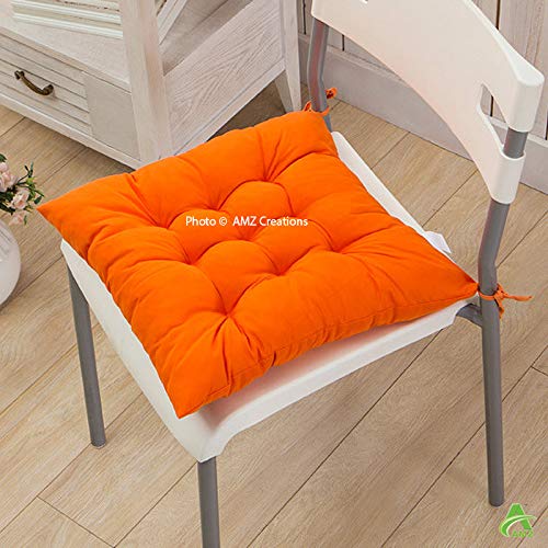 AMZ Home Spaces Microfibre Cotton Cushion Seat Pad for Indoor/Outdoor Dining, Office (15 x 15 Inches, Orange)