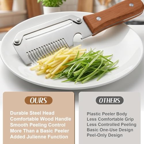 Image of Vegetable Peeler Stainless Steel Julienne Peeler with Dual Blade Head Handheld Kitchen Tool (3-in-1 Zero Snag Peeler 2pcs)