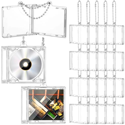 Misdary Mini Cd Keychain Album Cases Plastic Cd Cases Clear DVD Cover Bulk DVD Jewel Keyring Music Blank Mini Compact Disc Holder Pendant Personalized for DIY Backpack Hanging Decor Gifts(20 Pcs)