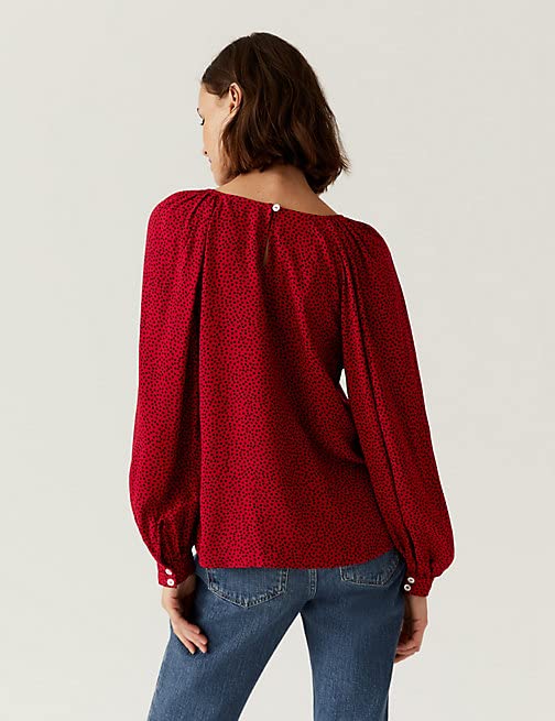 Image of Marks & Spencer Womens Printed Viscose Crew Neck Regular Fit Top
