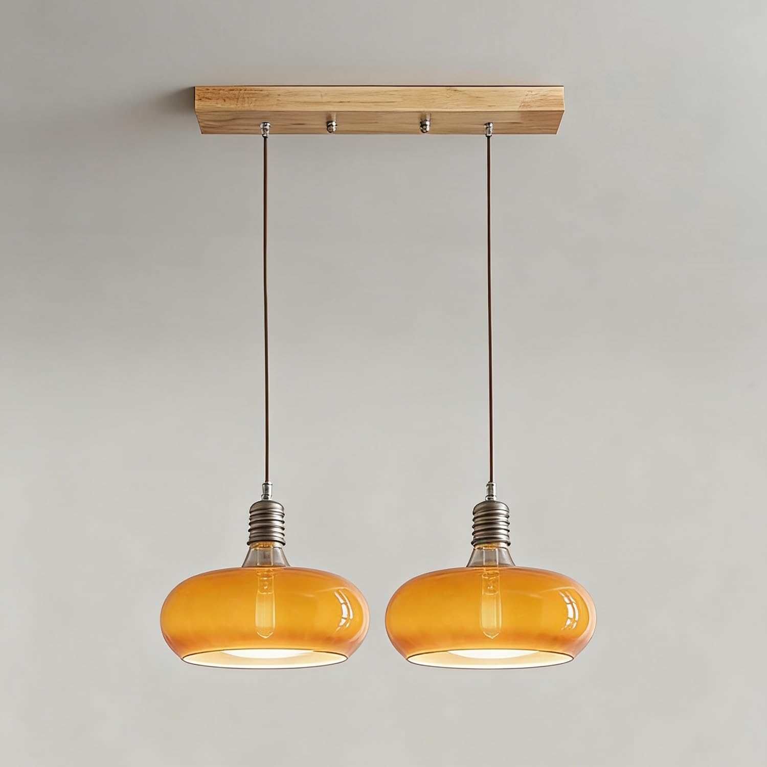 Lámpara colgante mid century modern de 28cm farol tambor de vidrio lechoso naranja y blanco candelabro vintage para comedor dormitorio y isla de cocina(2B)