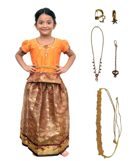 Vishyam Siya Traditional Pattu Pavadai Lehnga Choli Includes Jewelery Belt Embroidery Indian Cotton Round Neck Design Dress Ethnic Davani Chinna Complete Set