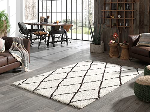 Nazar Tapis Shaggy Berbere à Poils Longs, Tapis Doux et Confortable, Tapis Salon Creme, Noir, Anthracite, Boheme (450 crème, 120x160 cm)