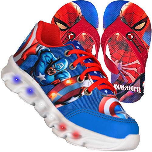 Tênis Masculino Infantil Led Luzinha Capitão America + Chinelo (25)