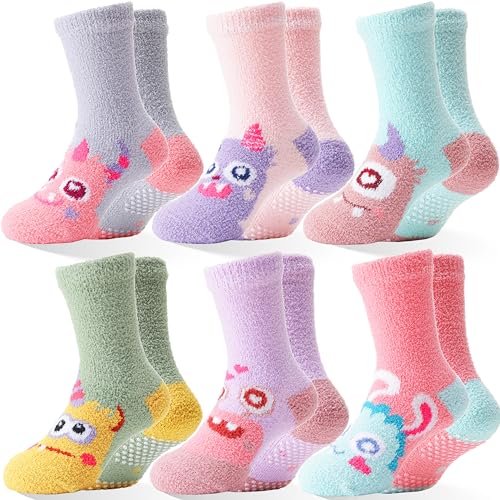 ANTSANG Children Crew Socks for Girls Kids Toddlers Cartoon Cute Animal Fashion Gifts Socks 6 Pack(Monster 4-7 Y)