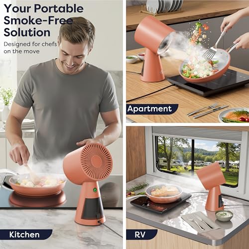 Image of CIARRA Portable Range Hood, Desktop Range Hood with 2 Speed Exhaust Fan, Detachable Aluminum Filter, Large Oil Collection Cup, Portable Kitchen Exhaust Fan for Cooking Indoor BBQ, Hot Pot, Orange