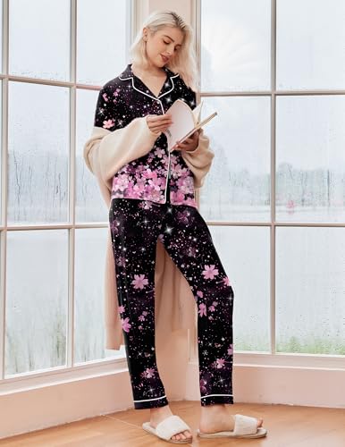 Image of Ekouaer Pajamas Women's Long Sleeve Sleepwear Soft Button Down Loungewear Pjs Lounge Set Nightwear XS-XXL