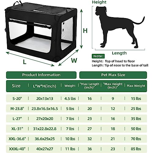 Pettycare 36 Inch 3-Door Collapsible Dog Crate For Large Dogs, Portable Dog Travel Crate For Indoor & Outdoor, Soft Side Pet Foldable Kennel Cage With Durable Mesh Windows & Strong Steel Frame #TOP1