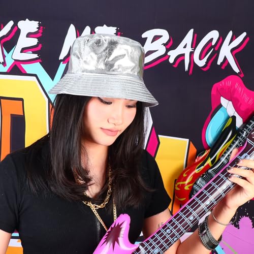 Image of Unisex Metallic Bucket Hat Waterproof Holographic Bucket Hat Fishing Hat Trendy Hip Pop Sun Cap