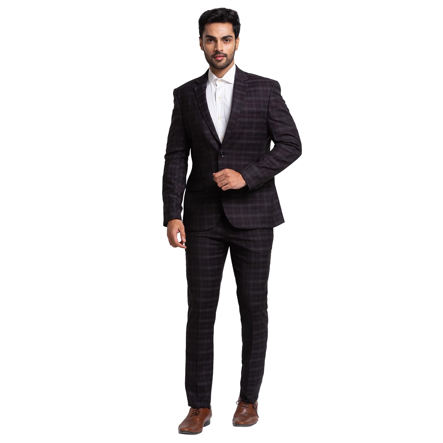 parx Men's Urban Fit Rayon Blend Checks Pattern Button Closure Full Sleeve Dark Grey Casual Suit Business Pants Set (XMDA00465-G8-picture-37