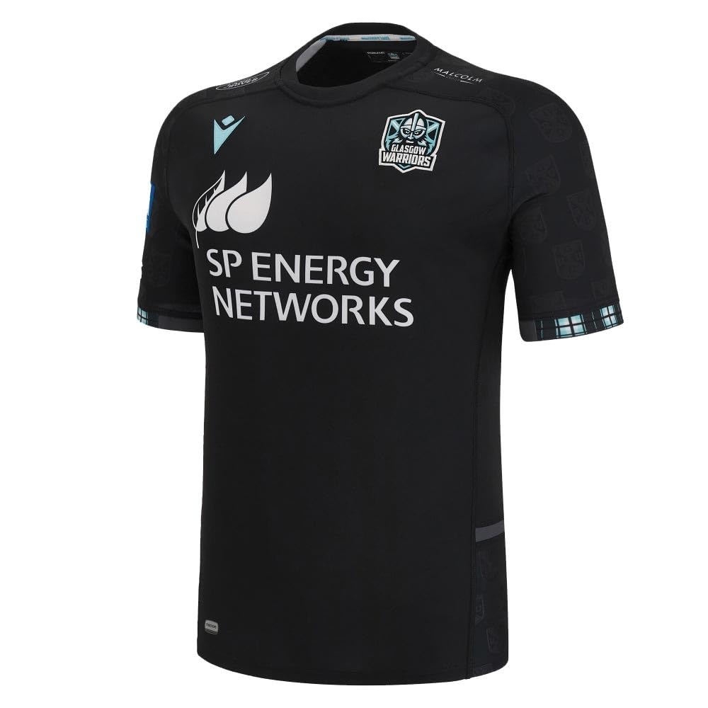 Macron Nero 2022-2023 Glasgow Warriors Home Rugby Football Soccer T-Shirt Black