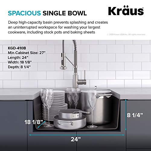 Kraus Kgd-410B 24 2/5 Inch Dual Mount Single Bowl Black Onyx Granite Kitchen Sink #TOP3