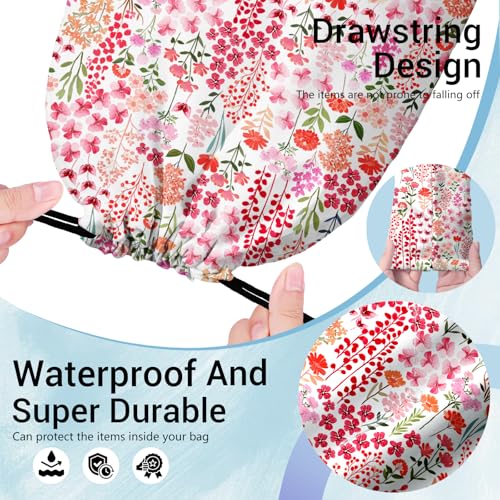 Image of Gymnastics Grip Bag Pink Floral Plant Small Portable Drawstring Storage Pouch Bag