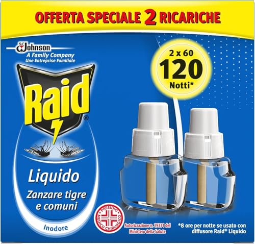 Raid Liquido Ricarica - Antizanzare Elettrico Inodore - Confezione Da 1 Ricariche (120 Notti)