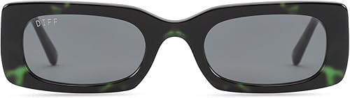 Lauren London x DIFF Eyewear Lotus Locs - Lentes de sol cuadrados de diseño para mujer 100 UVAUVB ámbar (Amber Tortoise), Negro, Esmeralda tortuga,
