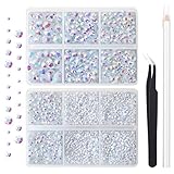 AUREHEN 10000PCs 2-6MM Jelly White AB Resin Flat Back Rhinestones, Round Non Hotfix Resin Rhinestones Nail Gems Stones with Tweezer & Picker Pen for Tumblers Nail Art & DIY Decoration