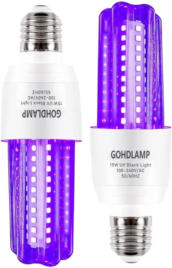 Lâmpada LED preta lâmpada UV E27, 15 W 100-240 V LED 395-400 nm lâmpada UVA preta iluminação para festa de Halloween, discoteca bar, body pintura, festa de luzes pretas, cartaz fluorescente