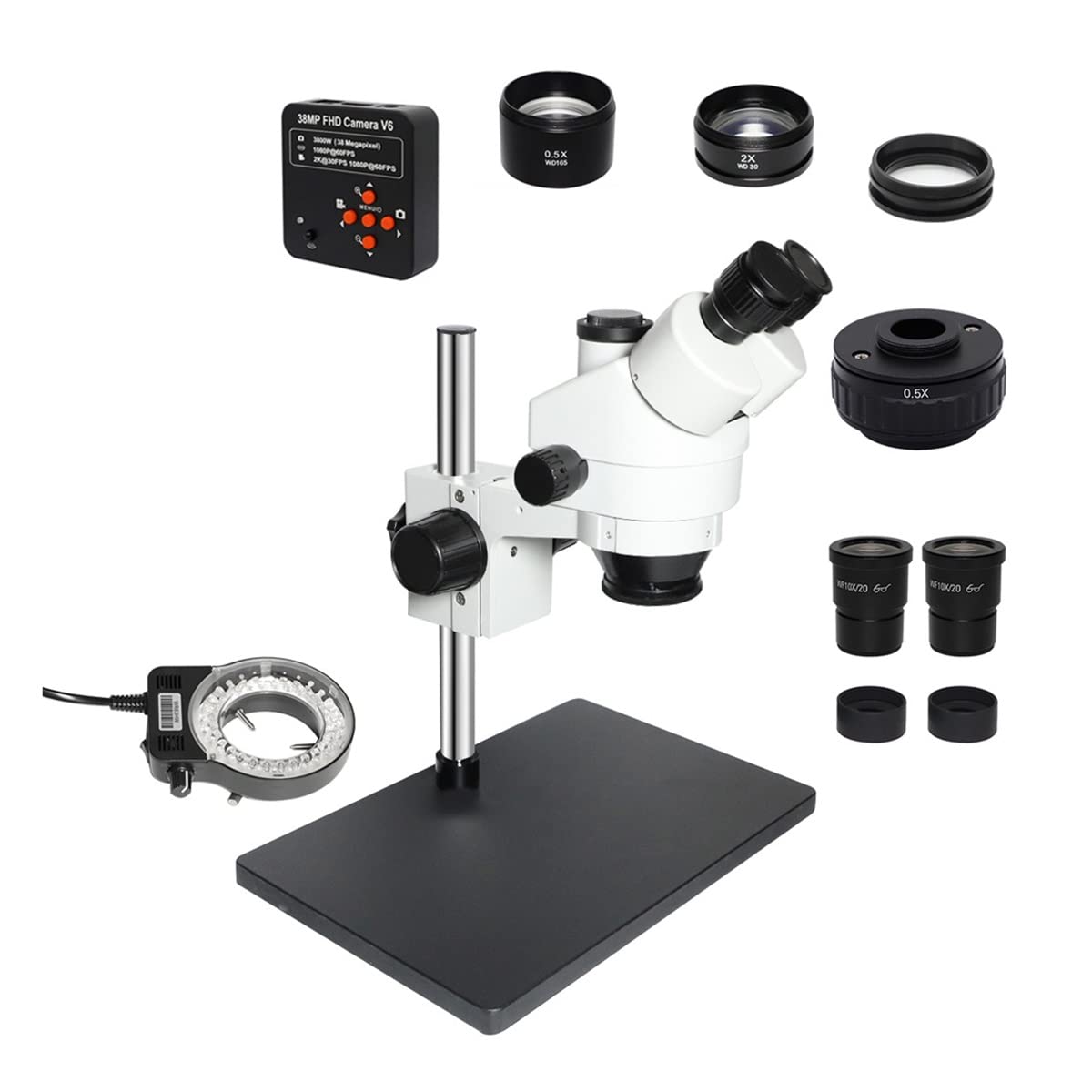 Microscope 3.5X-90X Industrial Electronic Simul Focal Trinocular Stereo Microscope 38MP H_DMI-Comp USB Microscopio Camera for Phone Repair Tools(38MP 0.5X C Mount)