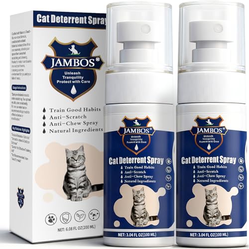 JAMBOS 2 Bottles Cat Deterrent Spray – Natural, Non-Toxic Anti-Scratch Spray for Cats & Kittens – Indoor & Outdoor Pet Training Aid – Furniture & Carpet Protector (Blue, M)