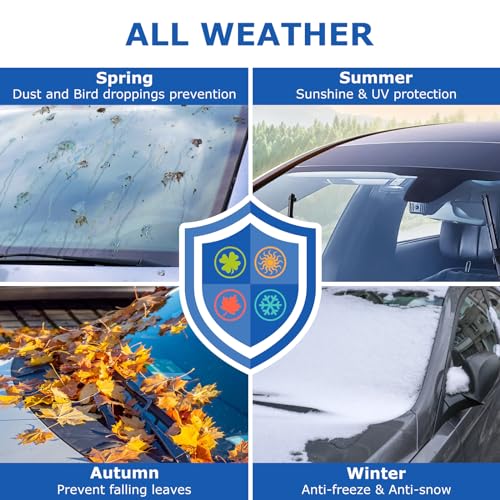 Image of Car Windshield Cover 600D Oxford Fabric Waterproof for Sedan Full Size SUVs | Large Size, Winter Hail Covers Protector for Snow and Ice, Leaves and Sun Shad, All Weather, Side Mirror Covers, Metal Hooks