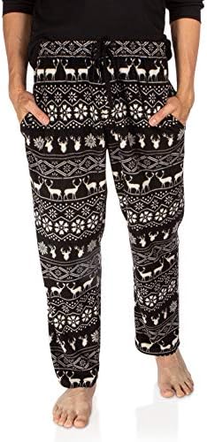 DG Hill Men’s Plaid Microfleece Pajama Pants with Pockets, Black White Christmas Print PJs