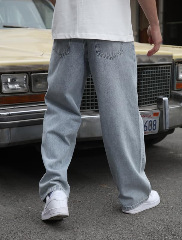 Mens Baggy Hip Hop Jeans Wide Leg Streetwear Jeans Loose Fit Y2K Skater Denim Pants4