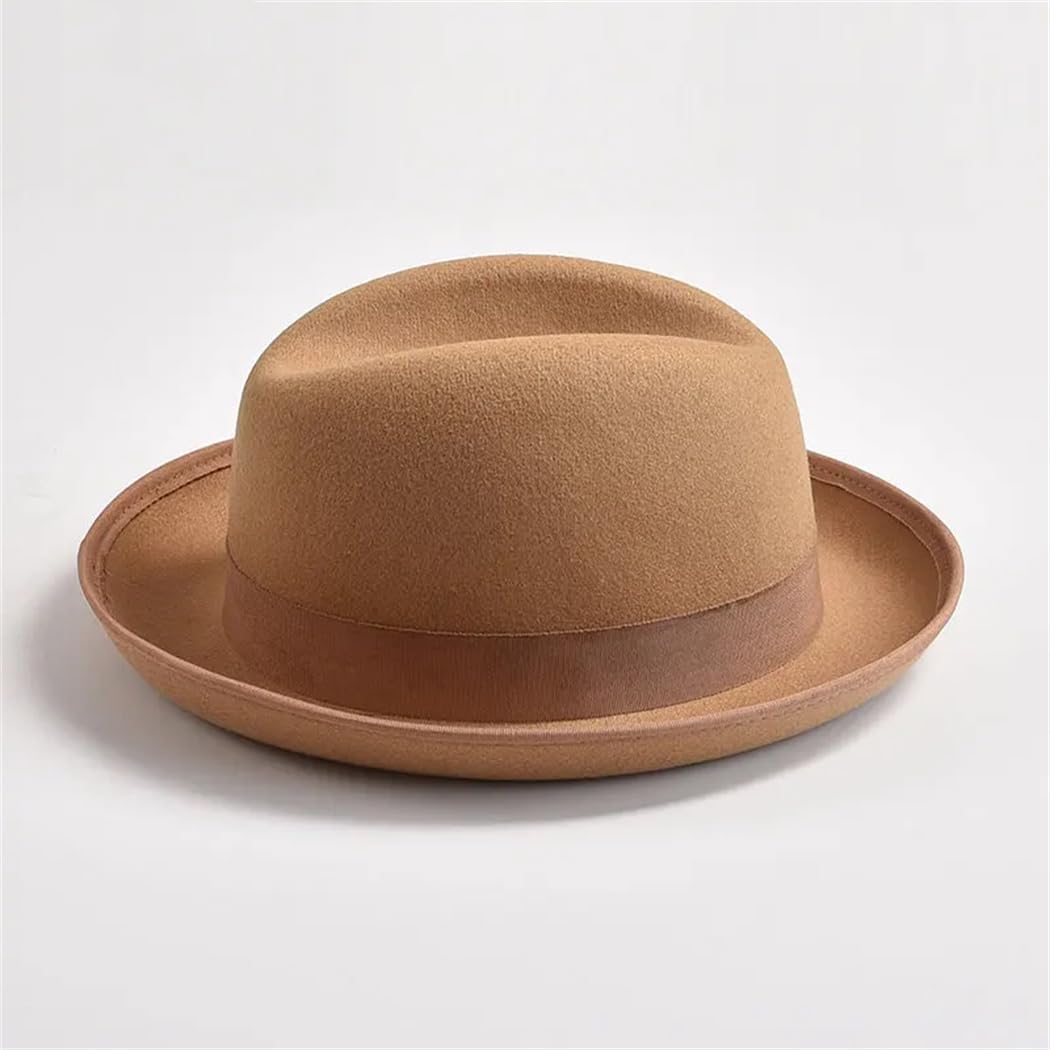 Cappelli Fedora in feltro di lana per uomini e donne per cappello da festa con orlo arrotolabile per gentiluomo chiesa Jazz cappello da festa