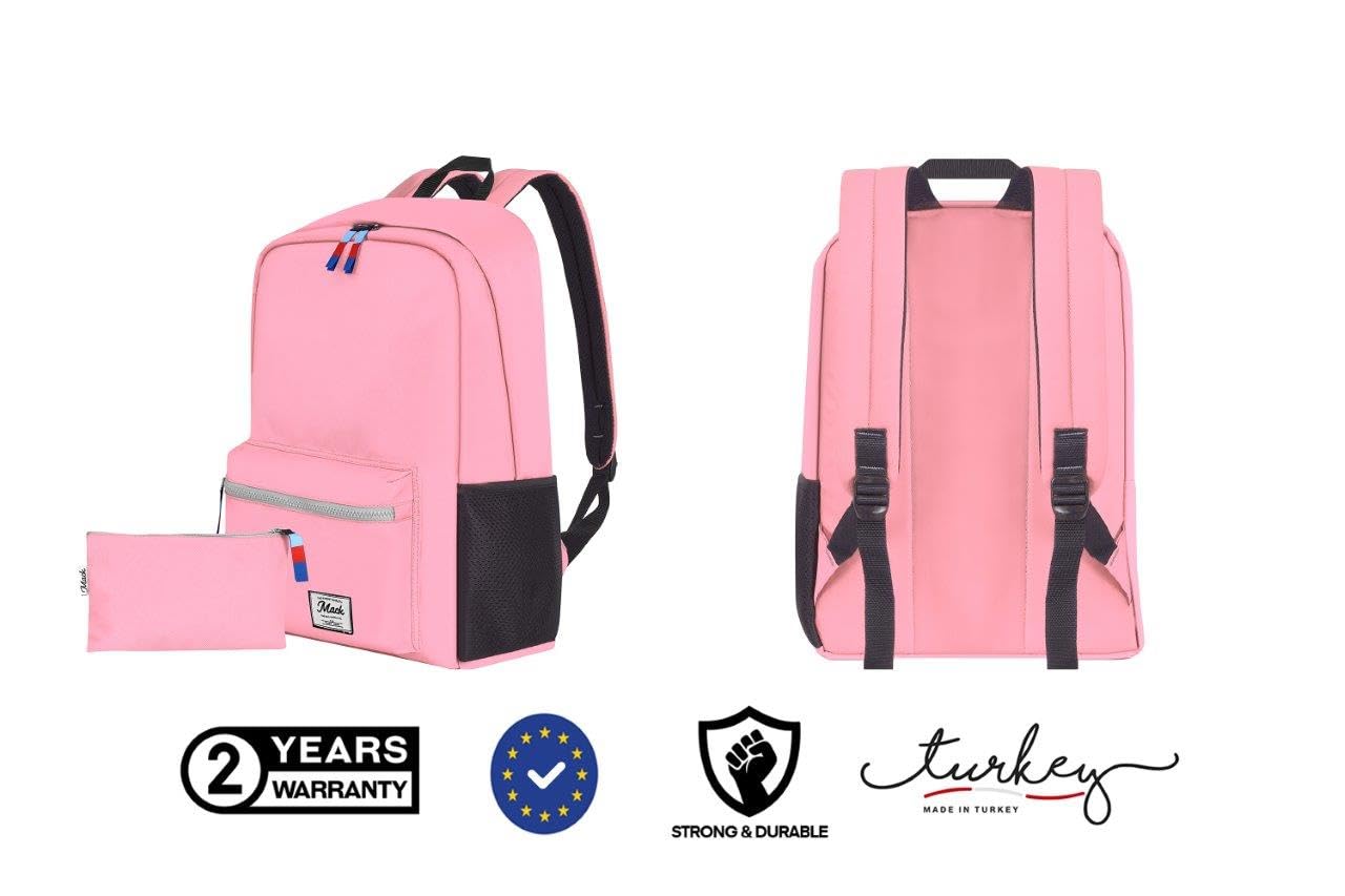 Mack POP MCK-005 Kadınlar Erkekler için Sırt Çantası, Su geçirmez Okul Çantası, Hafif Günlük Seyahat Sırt Çantası, Laptop Çantası, Bilgisayar Çantası, Pembe