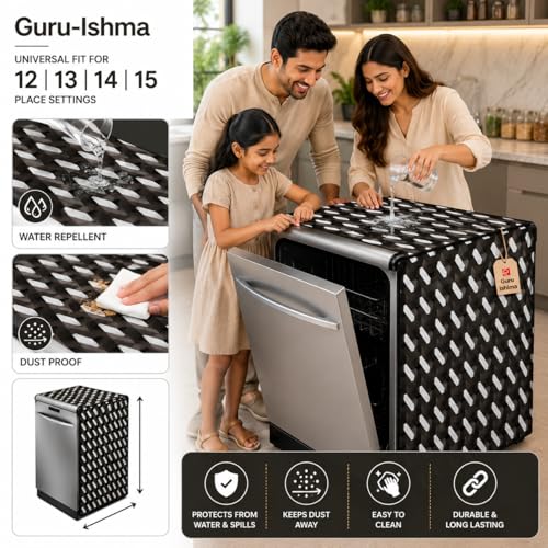 Image of Waterproof Dishwasher Cover for 12 to 15 Place Setting | Suitable with Bosch, LG, IFB, Hafele, Faber & More | Dustproof Appliance Protector Zip Cover Universal Fit-(63X63X88cms Design 12)