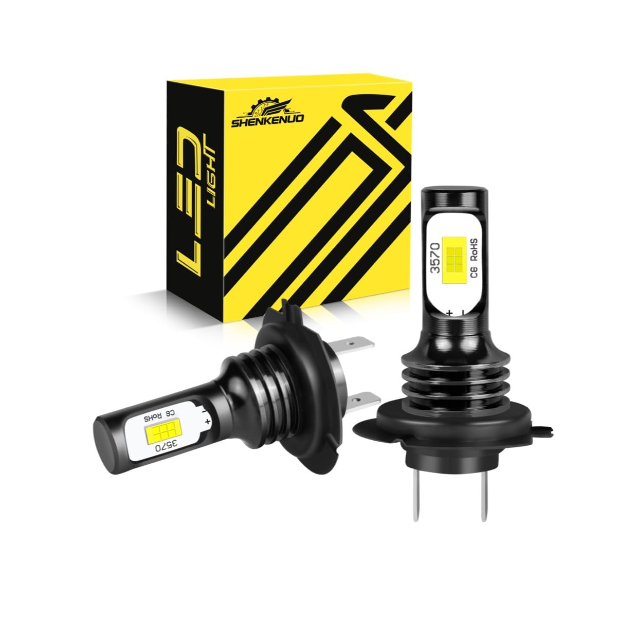 SHENKENUO Ampoules H7 LED Phares, 20000LM 6000K Blanc Brillant | 12V/55W, 1:1 Taille Halogène, Plug and Play