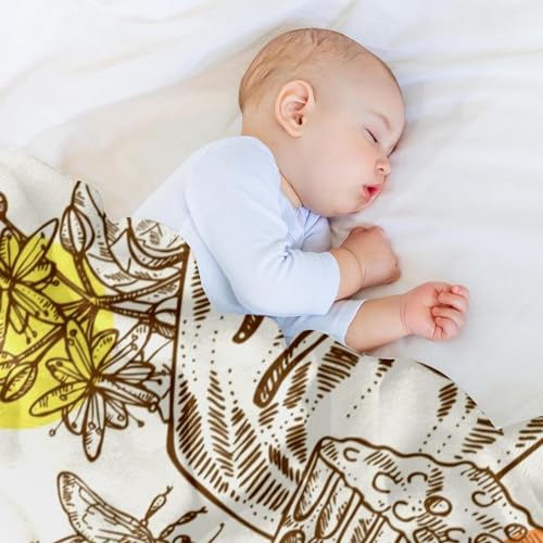 Couverture douce en polaire pour voyage et canapé motif miel plaid enfant et adulte
