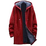 Herren Mantel Wolle Lang Kapuze Wollmantel Wintermantel Fleece Trenchcoat Freizeit Fleecemantel Verdickend Übergangsmantel Große Größen Bequeme Strickjacke Herrenmantel Winter Baumwolle Trenchcoat