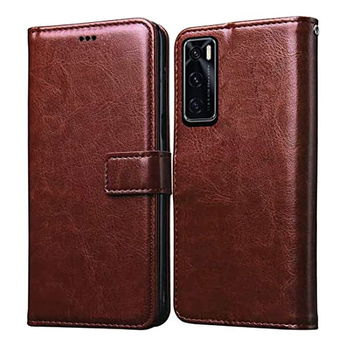 Image of Amazon Brand - Solimo Flip Leather Mobile Cover (Soft & Flexible Back case) for Vivo V20 SE (Brown)