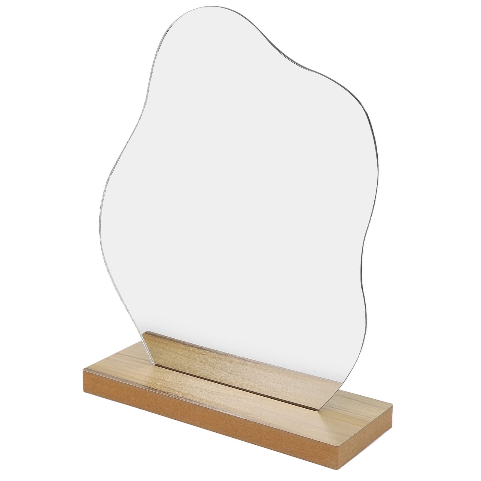 Desktop Makeup Mirror, Lightweight Aesthetic Irregular Easy Installation Durable Portable Acrylic Makeup Mirror with Wooden Base for Home-image-24