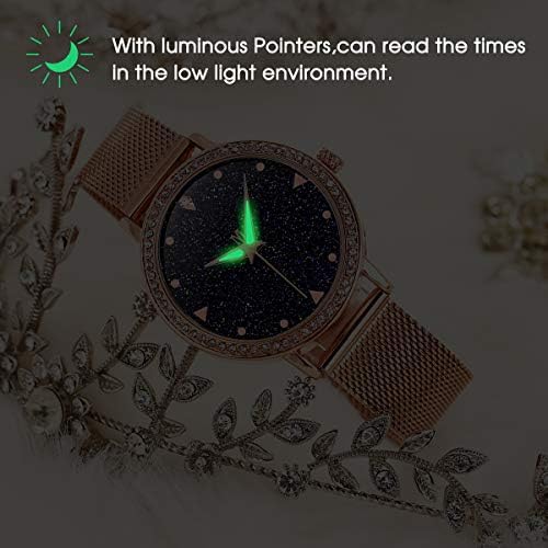 Ladies Watches - ManChDa Women Watches with Bracelet, Analogue Quartz Watches with Rosegold/Gold/Black Stainless Steel Mesh Strap for Women, Wrist Watch with Elegant Blue Marble Starry Sky Dial