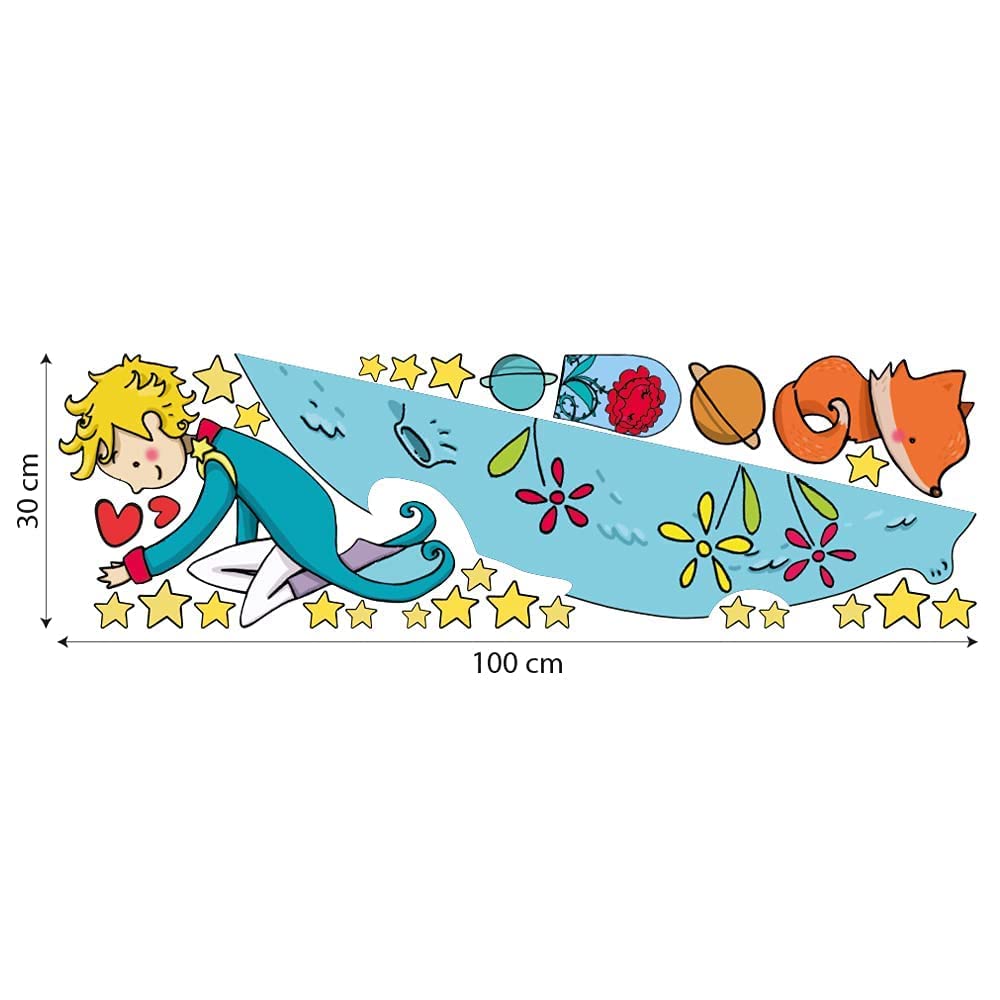 kina - Adesivo Murale Bambini Decorazione Parete Cameretta R00132 - Eco-Tessuto, Ecologico Anallergico, Riposizionabile, Effetto Carezza, Asilo Nido - Grafica Piccolo Principe e Misura 100x30 cm